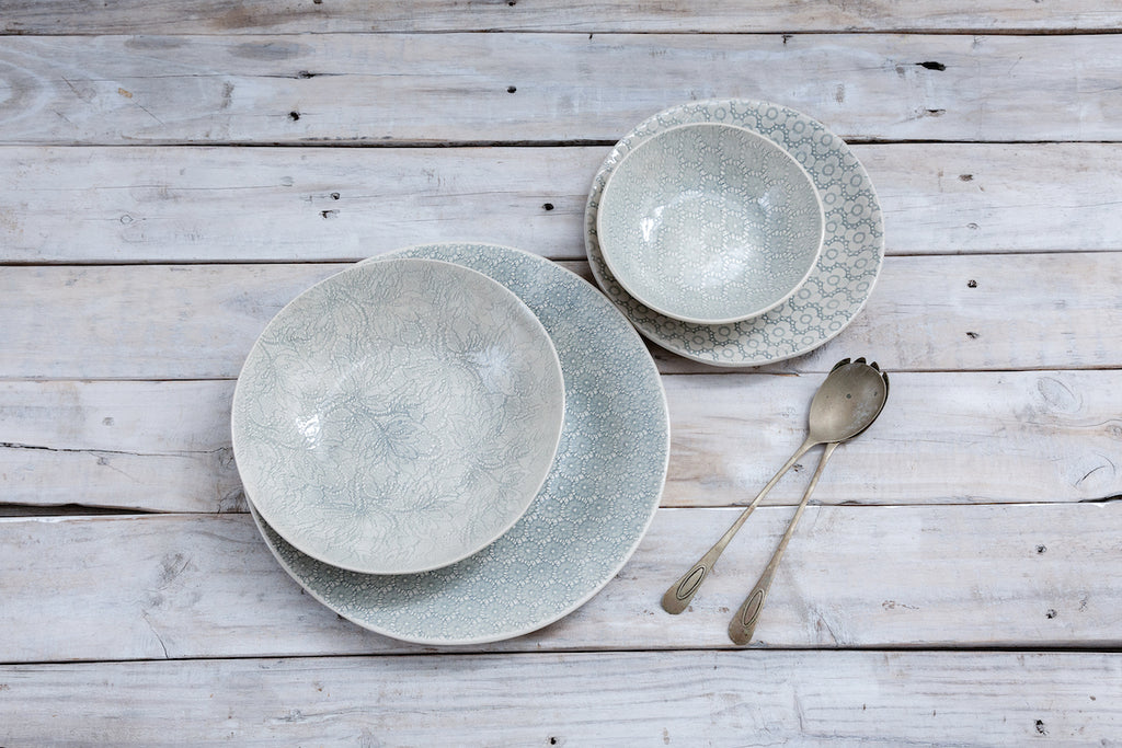 16 Piece Dinner Set Duck Egg Patterned Wonki Ware UK