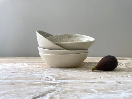 Breakfast Bowls - Set of 4 - Patterned Duck Egg