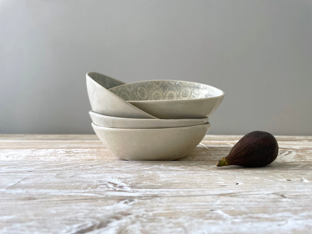 Breakfast Bowls - Set of 4 - Patterned Duck Egg