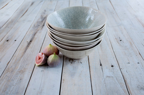 Deep Pasta Bowl - Patterned Duck Egg
