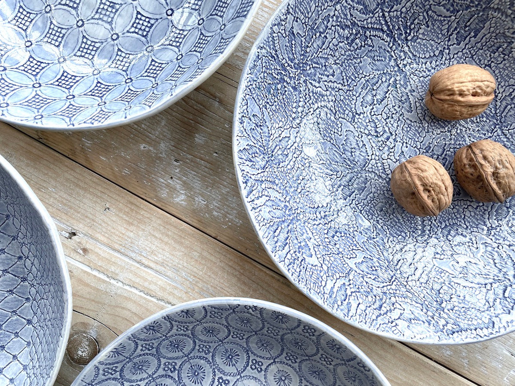 Shallow Pasta Bowl - Blue Patterned
