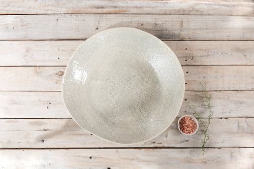 Wonki Ware XL Patterned Serving Platter and 4 plain wash ramekins - Duck Egg